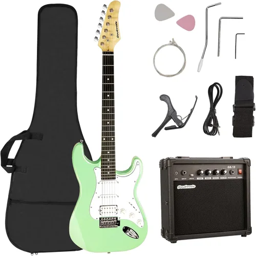 Vista 12 de Soulmate - Kit de guitarra eléctrica para principiantes de 39 pulgadas, tamaño completo, guitarra eléctrica de cuerpo sólido con pastilla HSS