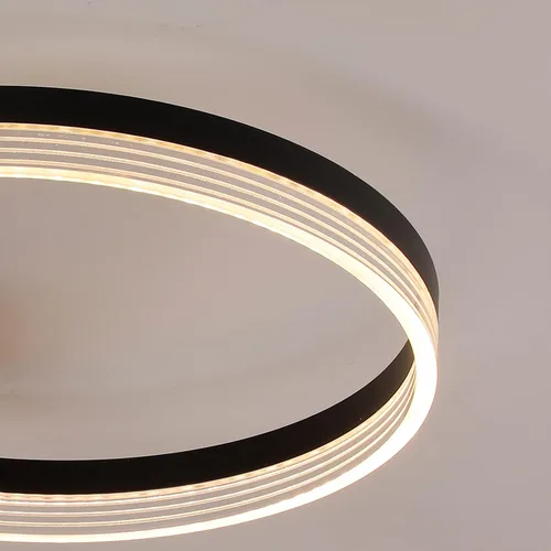 Vista 9 de Lámpara de techo moderna, 3 anillos LED negros cerca del techo, lámpara de techo acrílica regulable de 56 W, lámpara de techo para sala de estar