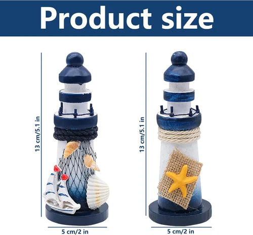 Vista 2 de 2 piezas de mini decoración de faro, modelo de faro en miniatura de madera, decoración temática náutica para baño, baby shower, fiesta, guardería
