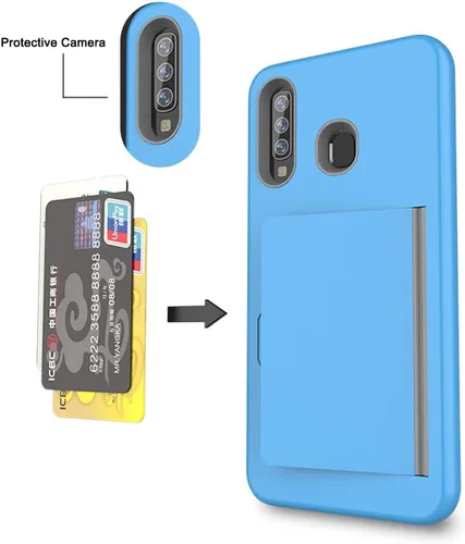 Vista 5 de Funda para Galaxy A50 con tarjetero, a prueba de golpes, funda protectora híbrida de silicona resistente para Samsung Galaxy A50, color negro