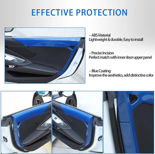 Vista 4 de Cubierta de panel interior de puerta compatible con Chevrolet Corvette C8 Stingray 2020-2024, decoración de marco de panel superior de puerta Azul