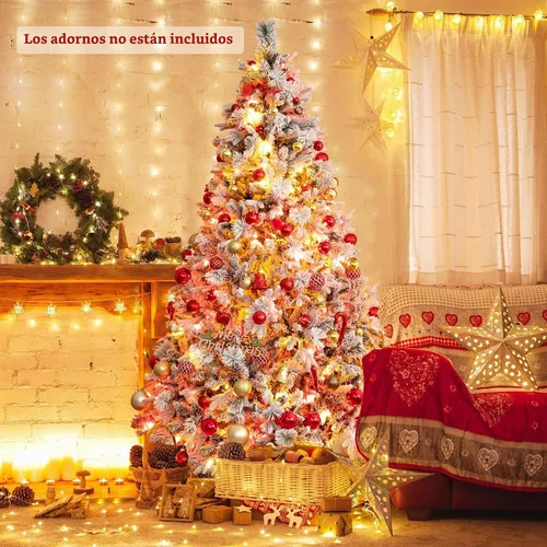 Vista 2 de HAPPYGRILL - Árbol de Navidad artificial preiluminado de 2.1 m, árbol de Navidad con nieve flocada y 320 luces LED multicolor, 8 modos de Snow Pe