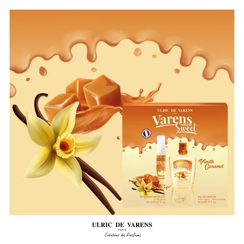 Vista 2 de Ulric de Varens Set de regalo de vainilla de caramelo de 1.7 onzas líquidas de Eau de Parfum + spray para bolso de 0.7 onzas líquidas – Delicioso