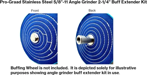 Vista 6 de Kit extensor de pulido de amoladora angular de acero inoxidable 5/8"-11, rueda de pulido de vías respiratorias eje de extensión de 2-1/4", adaptador