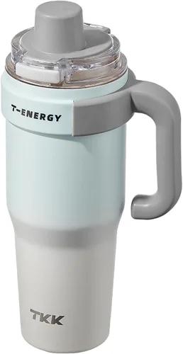 Vista 10 de TKK Vasos aislados de 40 onzas con asa y pajilla, taza de viaje de acero inoxidable con revestimiento de cerámica, taza de café helado de doble