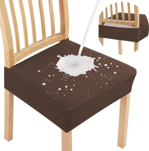 Vista 13 de Smiry Juego de 2 fundas de asiento impermeables para sillas de comedor, tela jacquard elástica, extraíble y lavable, fundas protectoras de asiento