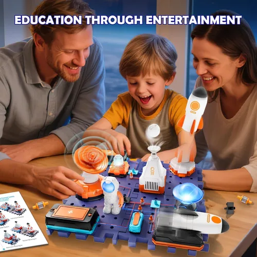 Vista 4 de VATOS Kits de circuito de ciencia espacial para niños – Kit STEM de exploración electrónica de 31 piezas con más de 100 proyectos, lanzacohetes