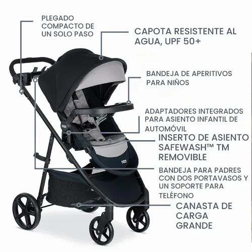 Vista 3 de Britax Brook+ cochecito de bebé modular, ultra ligero para bebés y niños pequeños con inserto SafeWash y 4 formas de pasear, ónix gris Ónix grafito