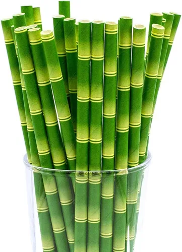 Vista 5 de Pajitas de papel biodegradables con estampado de bambú para caja de fiesta de 100