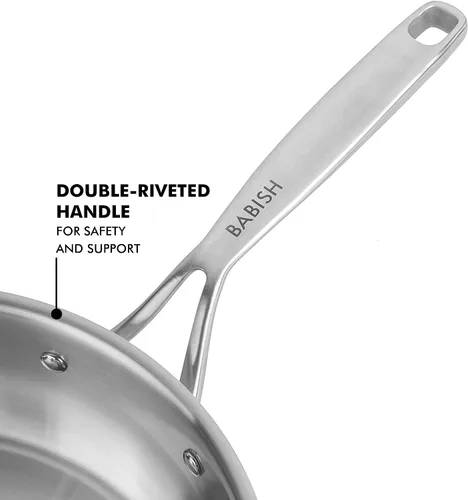 Vista 3 de Babish Sartén de Acero Inoxidable de Tres Capas de 10 Pulgadas – Sartén Profesional para Sellar, Saltear y Cocinar Cotidianamente