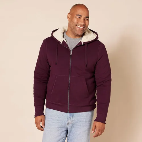 Vista 5 de Tienda Essentials Sudadera de vellón con capucha, con forro de sherpa y cierre completo de cremallera para hombre