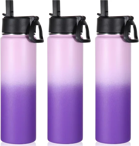 Vista 32 de Volhoply Botella de agua aislada de 24 onzas con tapa con popote, botellas deportivas de boca ancha de acero inoxidable con asa, tazas de vacío