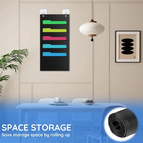 Vista 5 de ZKOO Organizador de archivos de pared colgante de 5 bolsillos para papel tamaño A4/documentos legales/tamaño carta, organizador de correo de pared