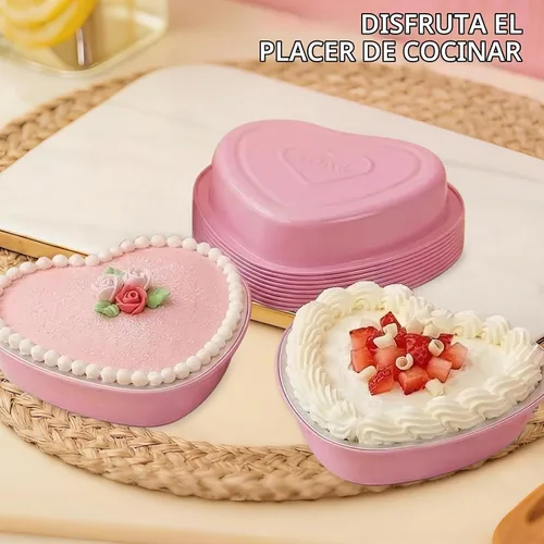 Vista 5 de Juego de 15 moldes para pasteles en forma de corazón con tapas, mini recipientes desechables de papel de aluminio para cupcakes de 22.7 onzas