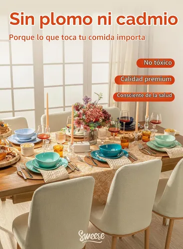 Vista 9 de Sweese Platos de postre de porcelana – Platos de ensalada de 7.8 pulgadas, platos pequeños para aperitivos, juego de 6 – Lavavajillas, microondas
