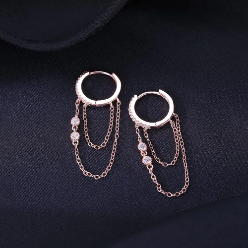 Vista 5 de Reffeer Aretes colgantes de cadena de plata de ley 925 para mujeres, adolescentes y niñas