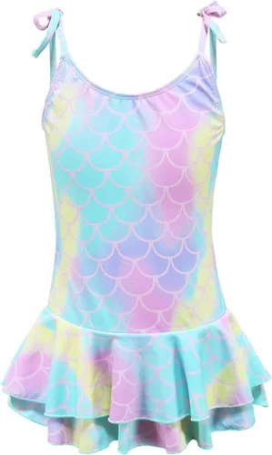 Vista 26 de Trajes de baño de una pieza para niñas, traje de baño con volantes de un hombro Bandera estadounidense 06