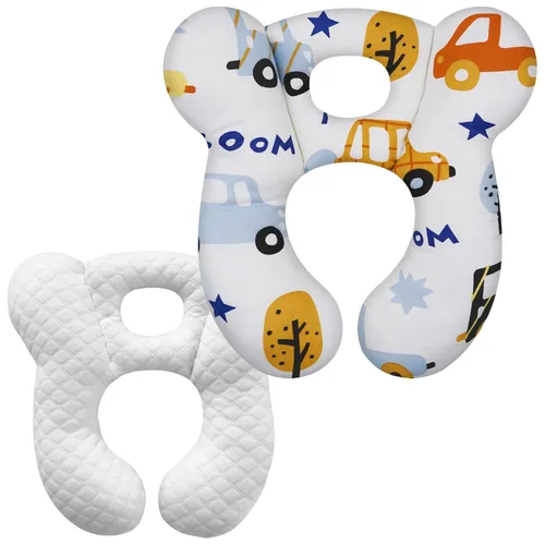 Vista 10 de Almohada de viaje para bebé, cojín suave y agradable a la piel para asiento de automóvil, cochecito y cochecito (dinosaurio azul)