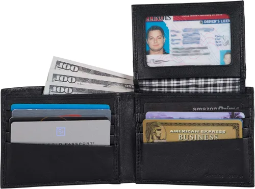 Vista 3 de Ben Sherman Men's Manchester Slim Bifold Full-Grain Leather RFID Minimalist Gift Box Wallet