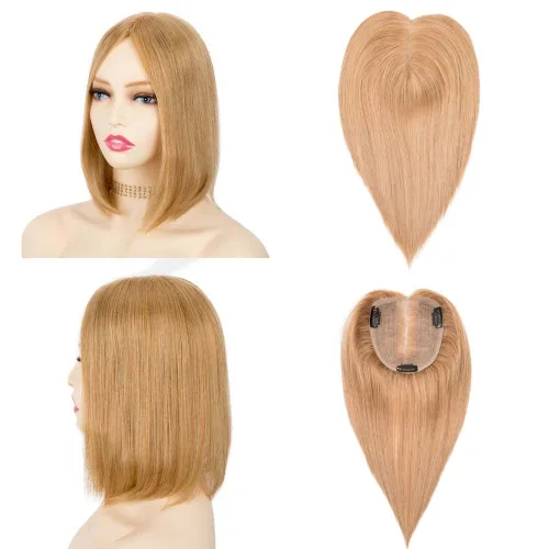 Vista 9 de originea Toppers de cabello humano 100% Remy con flequillo para mujer, base de seda, con clip, extensiones para adelgazar el cabello/cubierta