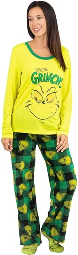 Vista 2 de Dr. Seuss Grinch - Conjunto de pijamas de Navidad para niños y adultos a juego, para familia, con medias
