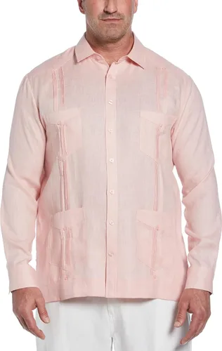 Vista 22 de Cubavera Camisa Guayabera de manga larga con cuatro bolsillos para hombre, 100 % de lino, detalle de pinzas, ajuste relajado