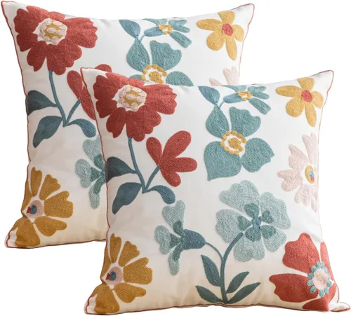 Vista 23 de YIcabinet Paquete de 2 Fundas de Almohadas Decorativas, Fundas de Almohadas Bordadas con Diseño de Hojas y Copos de Nieve, Fundas de Almohadas