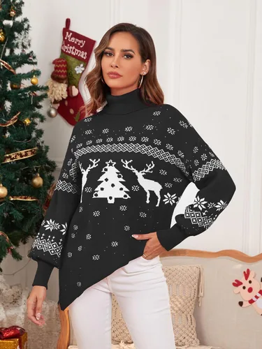 Vista 8 de ZAFUL Women Christmas Sweater Oversized Pullover Sweaters Casual Loose Long Sleeve Knit Tops