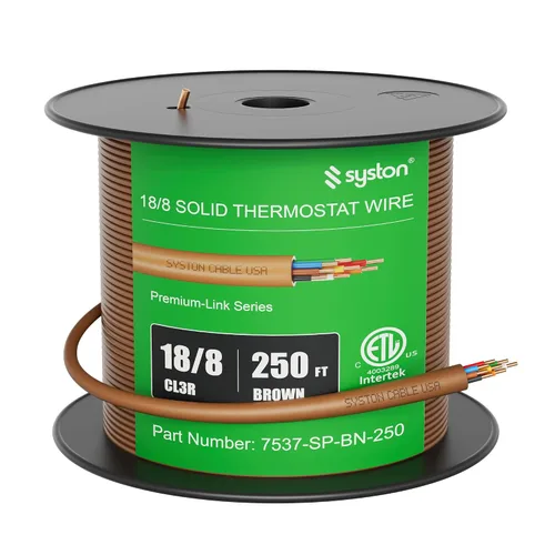 Vista 15 de Syston 18/2 Cable de control de termostato y timbre HVAC para calefacción, conductores 100% de cobre sólido CL3R/FT4/CMR nominal UL/ETL, resistente