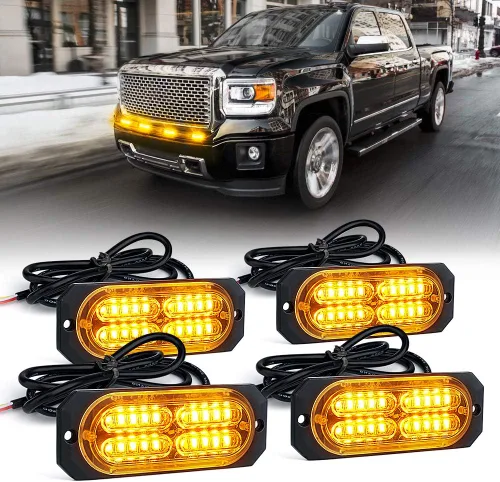 Vista 13 de Xprite Kit de luces estroboscópicas de emergencia con 20 luces LED de montaje empotrado en superficie de color ámbar, ultradelgado, salpicadero