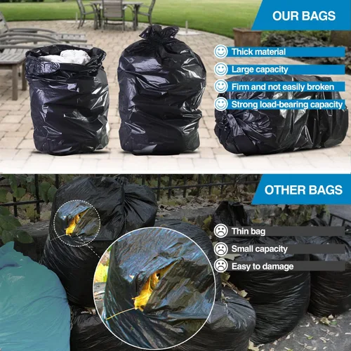Vista 5 de Charmount Bolsas de basura de 55 galones, 1.5 mil-37 x 56 pulgadas con lazos, bolsas de basura negras grandes y resistentes para exteriores, trabajo