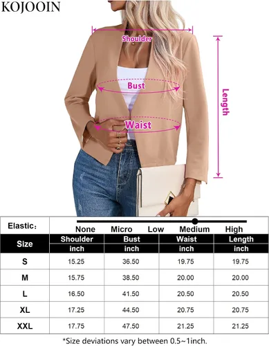 Vista 6 de KOJOOIN Blazer corto casual de otoño 2023 para mujer, manga 34, frente abierto, ligero, para trabajo, oficina, chaqueta bolero