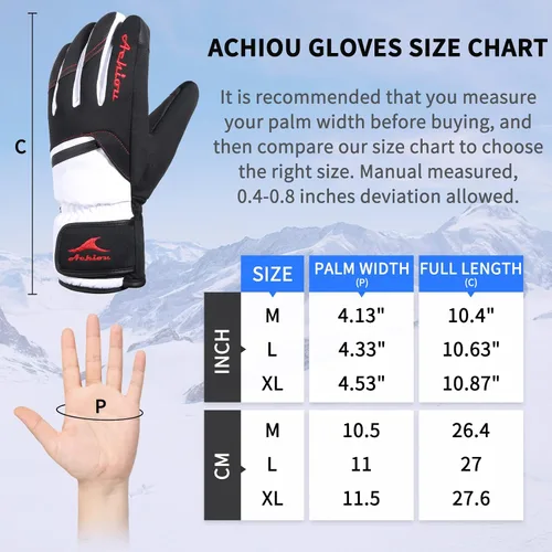 Vista 6 de Achiou Guantes de esquí de nieve de invierno para hombres y mujeres, guantes de esquí impermeables cálidos para clima frío de -30 , guante