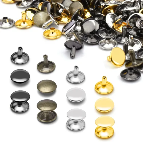 Vista 8 de 400 juegos de remaches para cuero, remaches de cuero de doble tapa redonda de 10 mm, remaches tubulares con punta para correa de bolso, llaveros