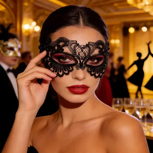 Vista 4 de CLOACE Máscaras de encaje negro, máscara de mascarada, cubiertas de ojos, disfraz de Halloween, accesorio para ojos