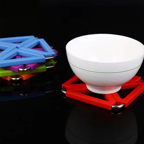 Vista 3 de Foldable Hot Pot Holder Trivet Mat, 5 Pack Silicone Stainless Steel