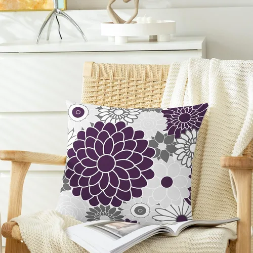 Vista 3 de CaliTime Juego de 2 fundas de almohada decorativas de vellón con flores florecientes de dalia floreciente, para sofá, cama, sofá, decoración de casa