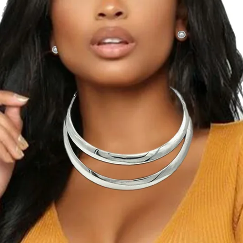 Vista 3 de Barode Gargantilla de collar africano, gargantilla dorada, babero, collares gruesos, conjuntos de aretes, joyería para mujer
