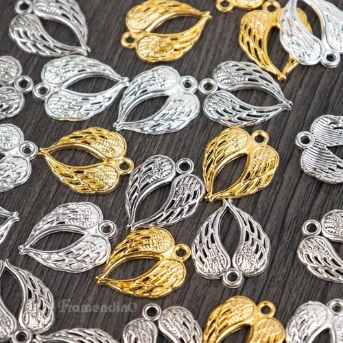 Vista 7 de Framendino, Dijes de alas de ángel con alas de oro, dije de alas de metal para pulseras, collares, aretes, suministros de fabricación de joyas de 3
