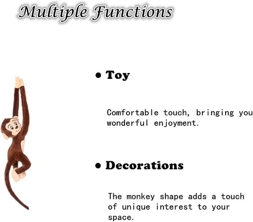 Vista 5 de zhidiloveyou Animales de peluche colgantes de mono para niños y adultos (27 pulgadas)