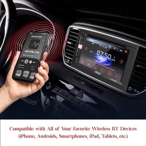 Vista 6 de Pyle Reproductor de DVD estéreo para coche Double Din Bluetooth con pantalla táctil integrada en la consola, estéreo de coche con USB/SD, MP3