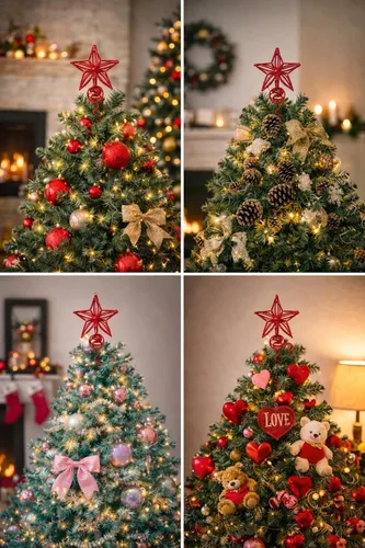 Vista 6 de Decoración de árbol de estrella roja de 6 pulgadas para Navidad, árboles de San Valentín