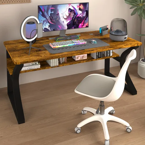 Vista 10 de StarGraph Escritorio para computadora, 47 y 55 pulgadas, parte superior de MDF con patas de metal en forma de U, estilo moderno, rectangular