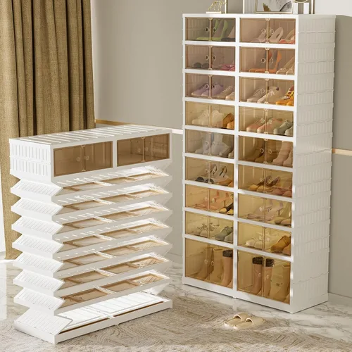 Vista 10 de Organizador de zapatero portátil de 9 niveles para clóset, contenedores de calzado de 36 pares, caja de almacenamiento de zapatos de plástico