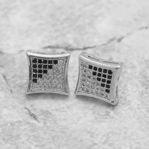 Vista 3 de LuReen Oro Plata 0.433 in cuadrado CZ Stud pendiente de Mens Boy aretes para hombre
