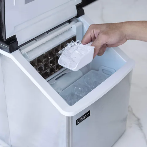 Vista 10 de Luma Clear Cube Ice Maker Máquina Portátil de Hielo para Encimera Primeros Cubos en 15 Minutos, 40 Libras de Hielo en 24 Horas Diseño de Acero