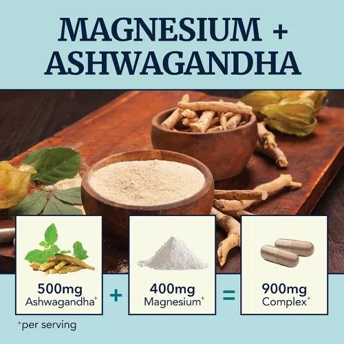 Vista 2 de Magnesio Ashwagandha Suplemento de magnesio calmante para adultos Relajación, descanso, calma del estado de ánimo y apoyo para el sueño