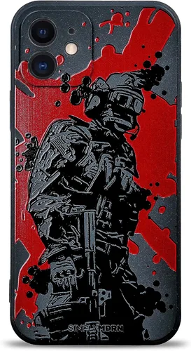 Vista 101 de SIMPLYMDRN Funda delgada para iPhone 12 Pro Max, diseño de guerrero, funda genial para hombres, funda de soldado de combate, delgada y flexible
