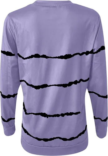 Vista 4 de Ceboyel Sudadera de cuello redondo para mujer, diseño a rayas, con bloques de color, manga larga, sin botones, ropa de moda de otoño