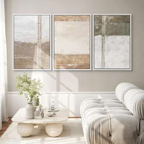 Vista 403 de SIGNWIN Lienzo enmarcado para pared, juego de arte neutro de bosque brumoso, ilustraciones en tono tierra, arte moderno, decorativo, bohemio